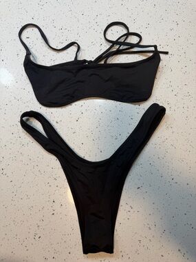 SKIMS Black micro tanga Two-Piece Bikini Set small